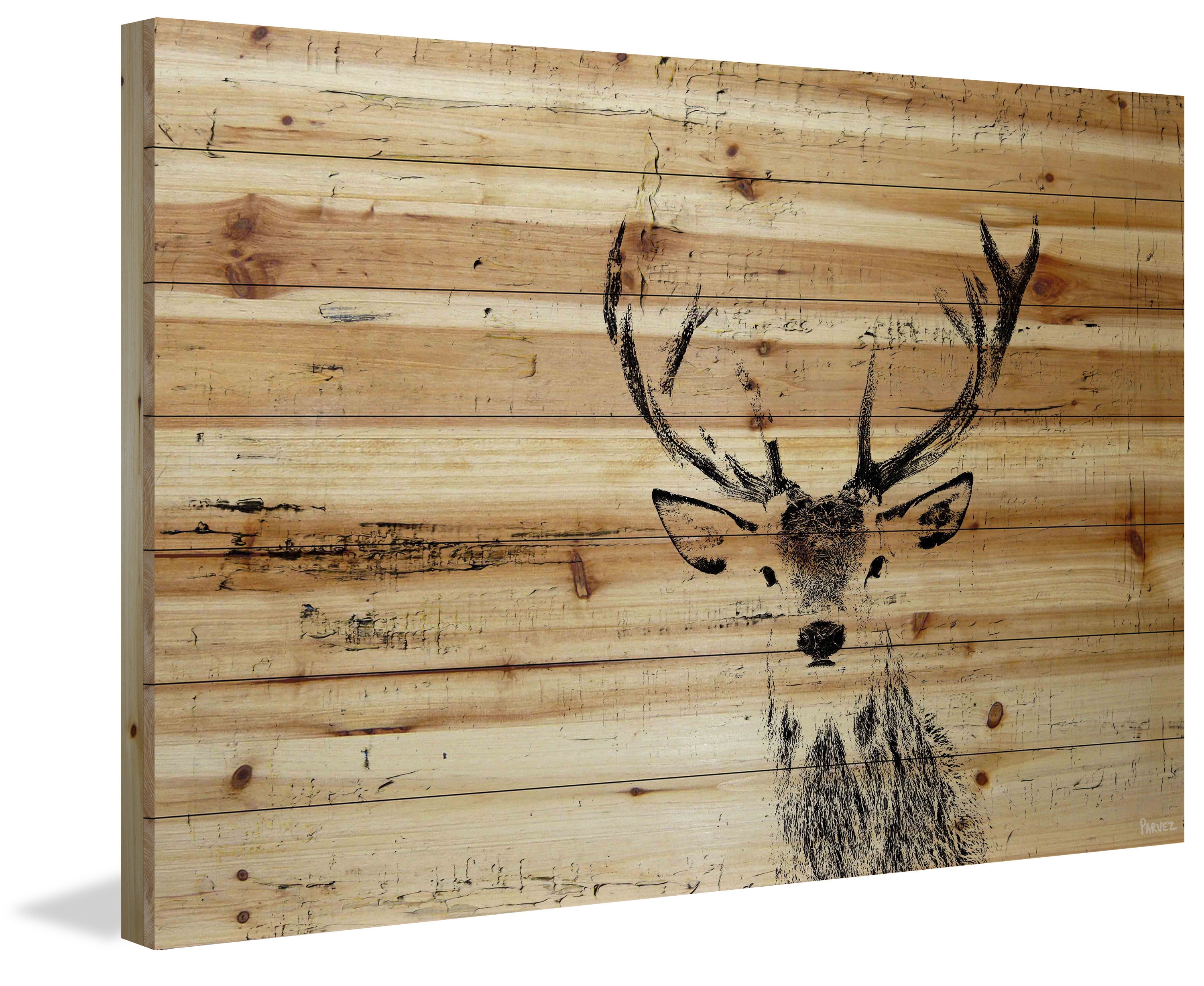 "Inquisitive Deer" Painting Print on Natural Pine Wood