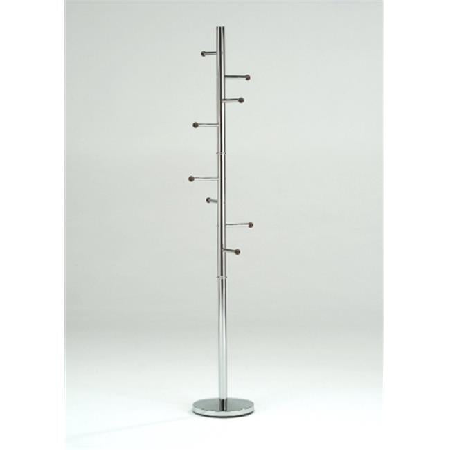 Chrome Finish Metal Coat Rack with Walnut Wooden Balls