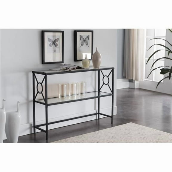 Inroom Furniture Designs C1300 Metal & Tempered Glass Console Table - Black with Brushed Copper