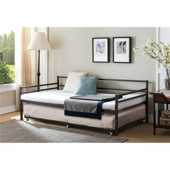 Inroom Furniture Designs DB214-TR01-B Metal Day Bed with Trundle - Bronze & Black
