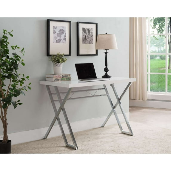 Inroom Furniture Designs HO1169-WH Writing Desk - White & Chrome, 29 x 43 x 24 in.
