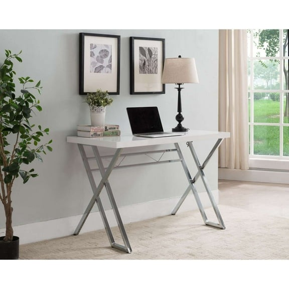 Inroom Furniture Designs HO1169-WH Writing Desk - White & Chrome, 29 x 43 x 24 in.