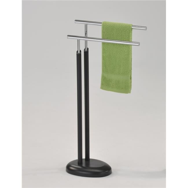 Chrome and Dark Gray Freestanding 2-Bar Towel Rack