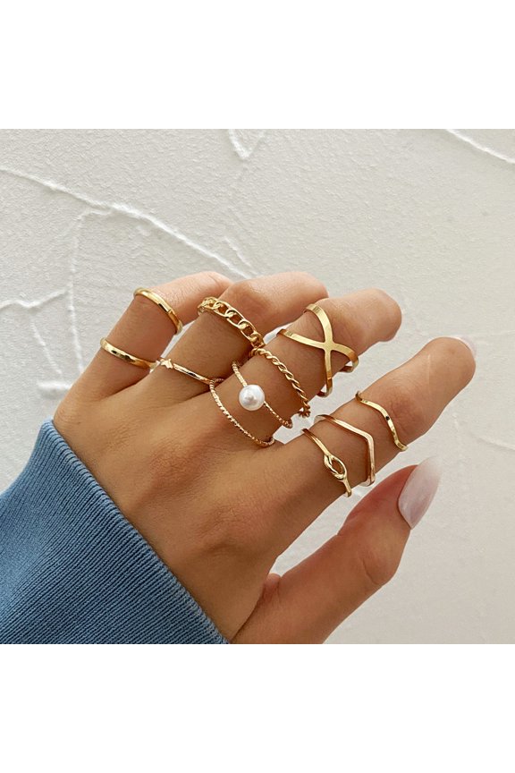 Ins Cold Wind Alloy 10pcs Ring Set Creative Simplicity