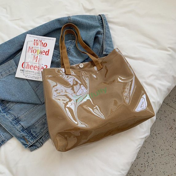 Ins Elegant Casual Coin Purse For Students PVC Waterproof Underarm Bags Korean Canvas Handbag Lunch Bags Women Shoulder Bags BROWN