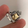 thumbnail image 1 of Womens Adjustable Silver Plated Ring with Crown Wings and Feather Retro Geometric Design Intricate Gold Accents Open Ring Pearl Pattern Ring Jewelry, 1 of 6
