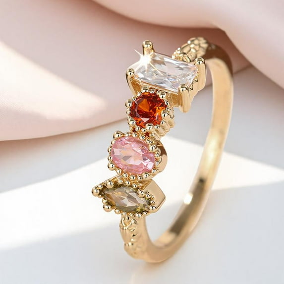 New Ins Irregular Rainbow Zircon Promise Engagement Rings For Women Gold Color Multicolor Wedding Bands Party Jewelry Gifts