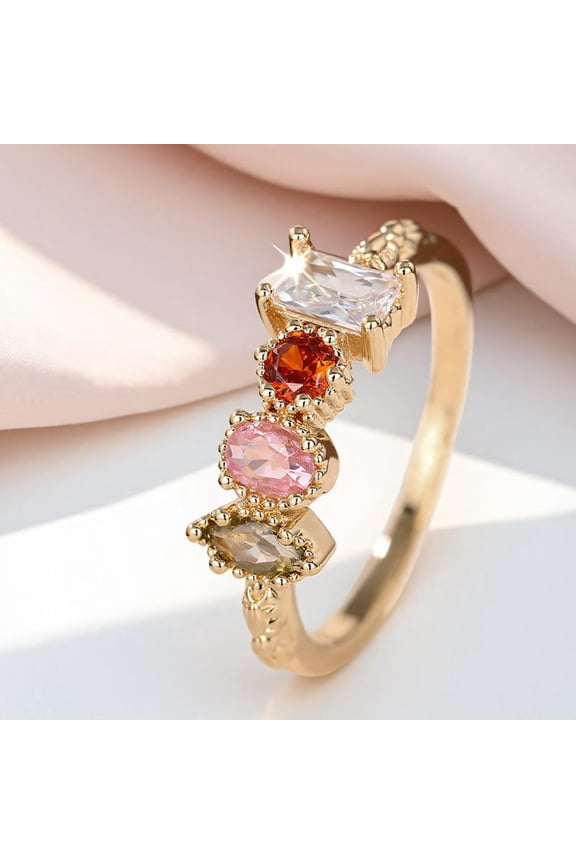New Ins Irregular Rainbow Zircon Promise Engagement Rings For Women Gold Color Multicolor Wedding Bands Party Jewelry Gifts