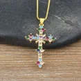 thumbnail image 1 of Ins New Arrival Fashion Religion Simple Personalized Cross Pendant 14K Yellow Gold 5 Colors Anniversary Zircon Jewelry, 1 of 6