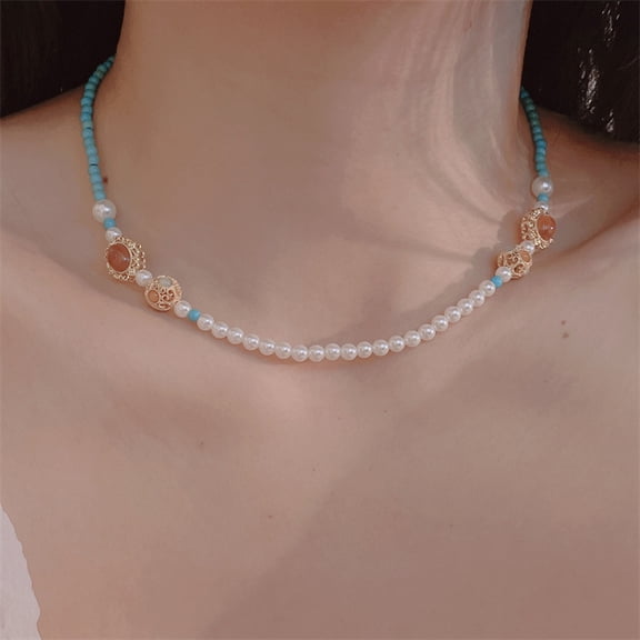 Ins Niche Pearl Stitching Beaded Necklace