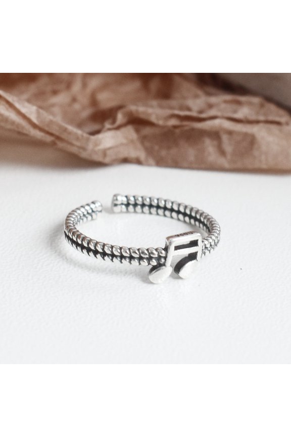 Ins Retro Cold Wind Jewelry S925 Sterling Silver Musical Note Ring