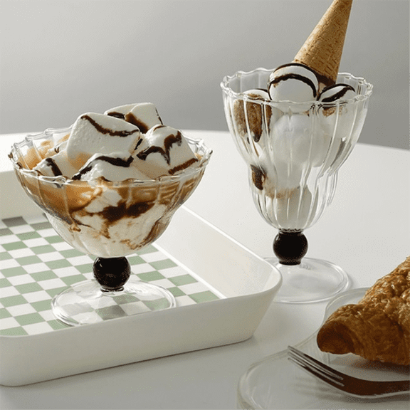 Ins Striped Glass Cup Ripple Latte Coffee Mug Ice Cream Yogurt Goblet Drink Juice Pudding Dessert Snack Bowl
