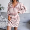 thumbnail image 1 of Ins Striped Sweater Dress V-neck Long Sleeve Dresses For Women, 1 of 7