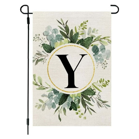 Ins Style, 26 Letters+green Plant Printing, Flax Garden Flag, First Letter Of Surname, Hanging Flag At The Gate Of Courtyard, Usupdd 2025 Ins Style, 26 Letters+green Plant