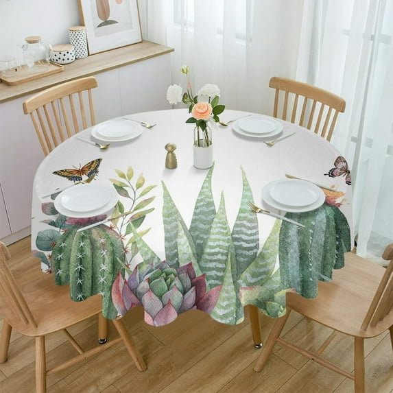 Ins Style Cactus Tropical Plants Round Tablecloth Wedding Hotel Table Cover Holiday Dining Table Waterproof Tablecloth