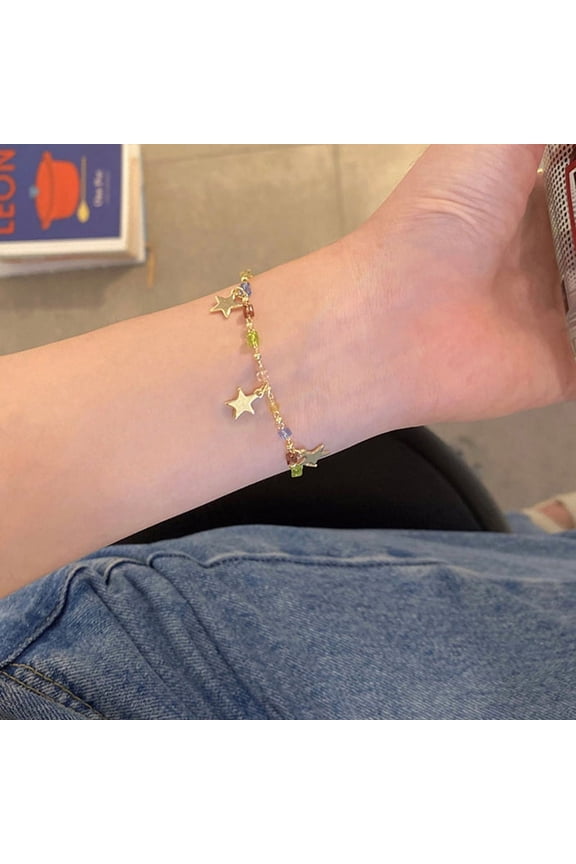 Ins Style Colorful Crystal Beaded Star Bracelet For Women Vintage Aesthetic Charm Fashion Bracelet Accessories Girl Jewelry Gift