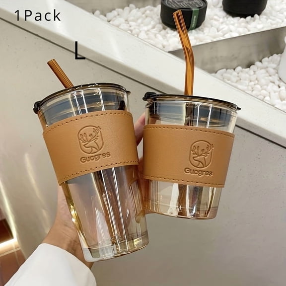Ins Style Glass Cup with High Capacity and Straw, Perfect for Coffee and Milk Tea, Large-Capacity Glass Cup with Straw, Minimalist Design Coffee and Milk Tea Cup, Winter Coffee Mug