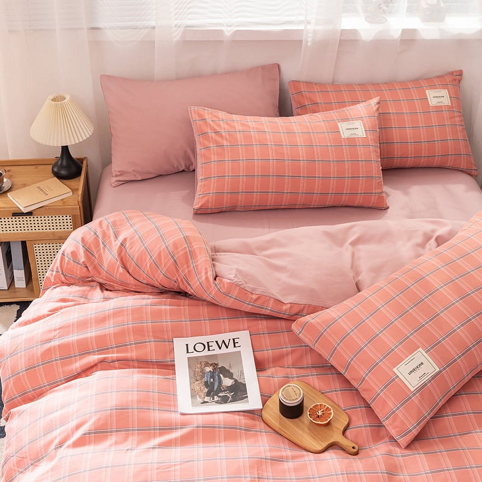 Ins Style Japanese Grid Duvet Cover No Filling Flat Fitted Sheet