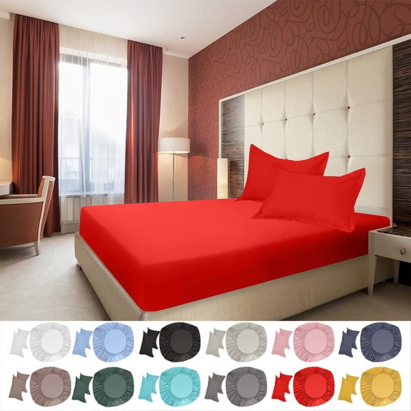 InsCray Full Size Bedding Set, Fitted Bed Sheet Pillowcases Non Slip Fixed Bed Cover All Inclusive Mattress Protection Bed Cover Soft Fiber with 2 Pillow Cases Home Textile Set 54 x 75"