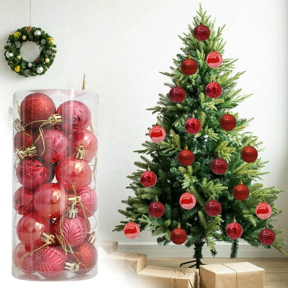 InsCrazy 24PC Shatterproof Christmas Balls for Xmas Tree Decorations 1.57inch/40mm Multicolor Hanging Christmas Decorations Balls Assorted Decorative Balls