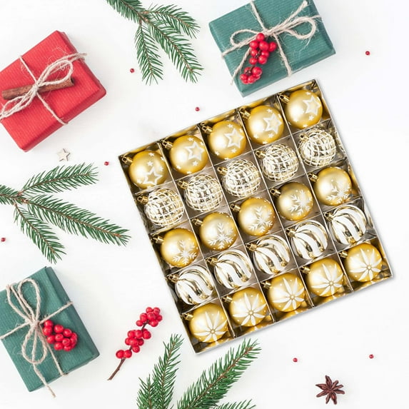 InsCrazy 25PC Christmas Balls 2.36inch/60mm Painted Shatterproof Hanging Decorations Tree Balls for Xmas Tree Hanging Ball for Holiday Wedding Party Christmas Decorations