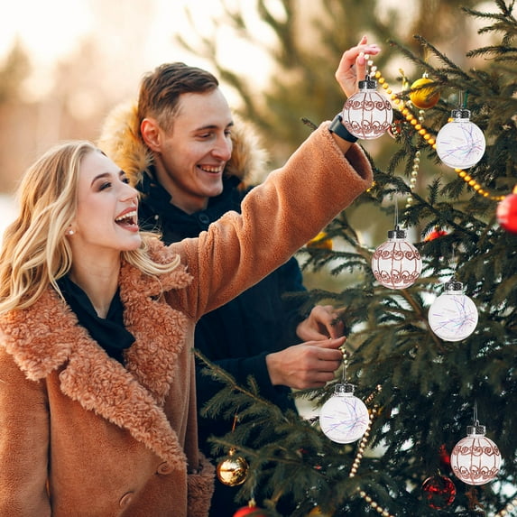 InsCrazy 6PC Christmas Ball Ornaments Sets 2.36inch/60mm Transparent Sparkling Shiny Glitter Ribbon Christmas Ornaments Set Christmas Tree Decorations Hanging Ball for Holiday Wedding Party