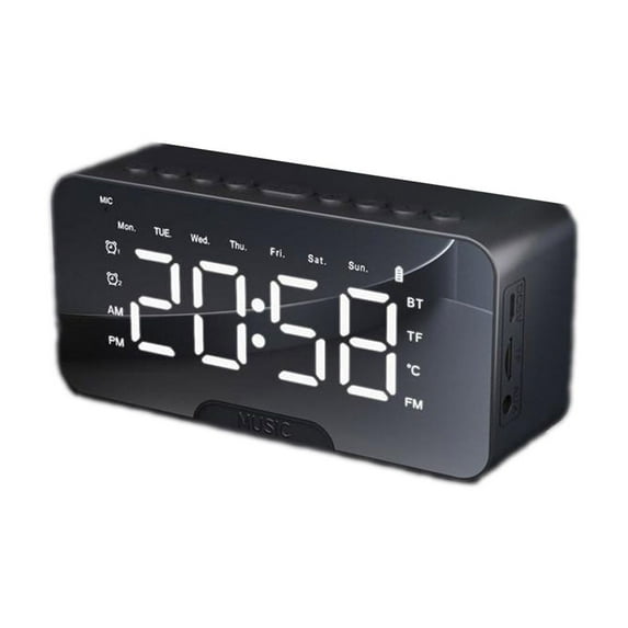 InsCrazy Alarm Clock for Bedroom, Timepiece Redefined Sleek Mirror Portable Clock with Bluetooth Speaker Alarm Temperature and Card Slot