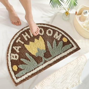 InsCrazy Bathroom Rugs Premium Thickened Semi-Circular Shower Mat - Water Absorbent Non-Slip for Doorway Toilet Washroom and Bathroom Entrance - Ensuring Comfort