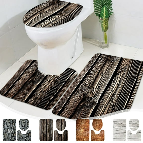 InsCrazy Bathroom Rugs Sets 3 Piece Bathroom Super Absorbent Floor Mat Three Piece Bathroom Non-slip Mat U-shaped Floor Mat Toilet Seat Mat Bath Decor