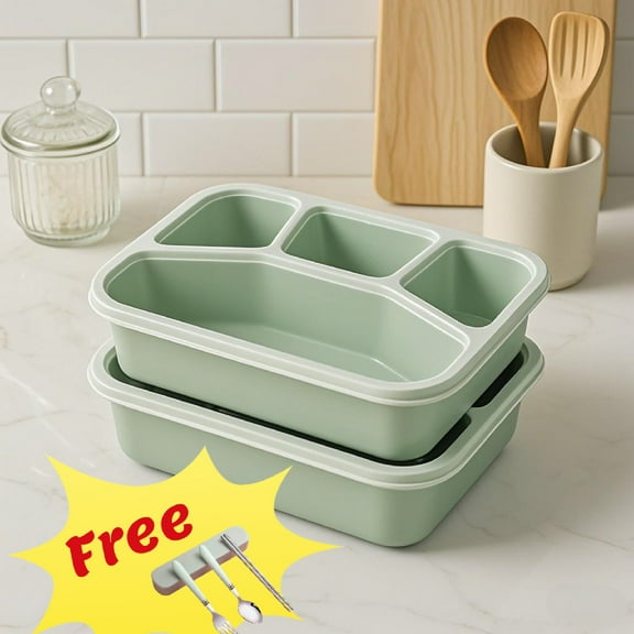InsCrazy Bento Box Adult Lunch Box Four-compartment Snack Box 2PC