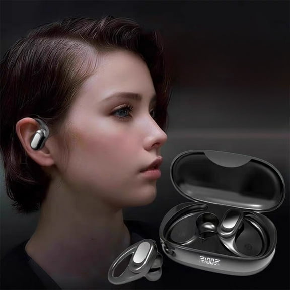 InsCrazy Bluetooth Headphones, Hanging Ear Type Large Capacity Built-in Battery Low Latency True Wireless Clip on Open Ear Wireless Earphone