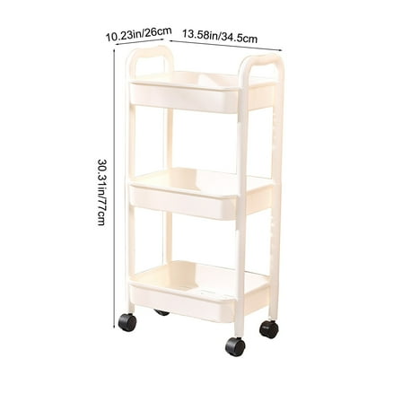 InsCrazy Caddy with Rollers for Kitchen, Kitchen Storage Cart 3-layer Black With Armrests Storage