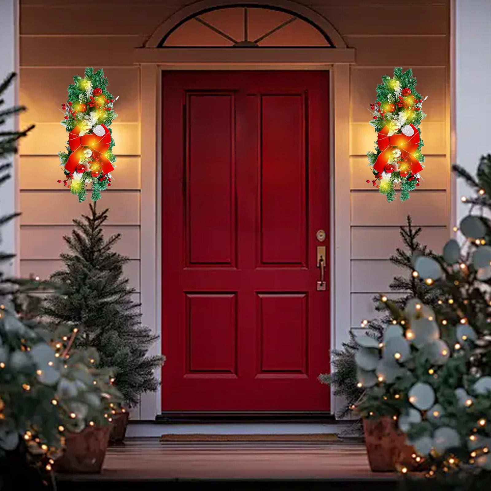 InsCrazy Christmas Lighted Wreath Winter Garland 17.7in/45cm Luminous