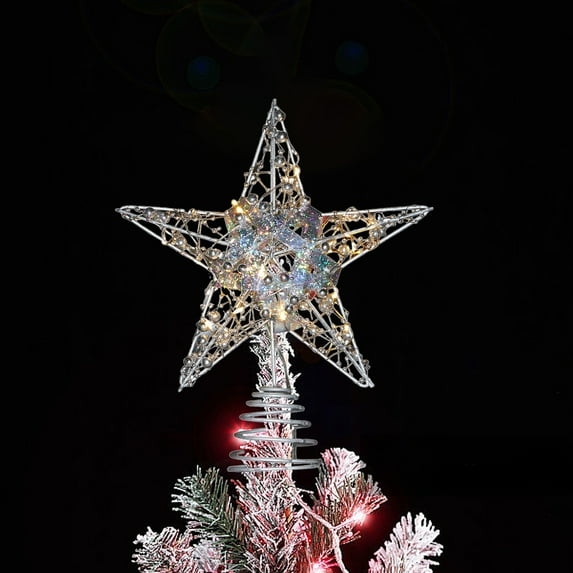 InsCrazy Christmas Star Tree Topper with LED Lights 7.9in/20cm Lighted Xmas Tree Ornaments Christmas Decorations Indoor Party Supplies