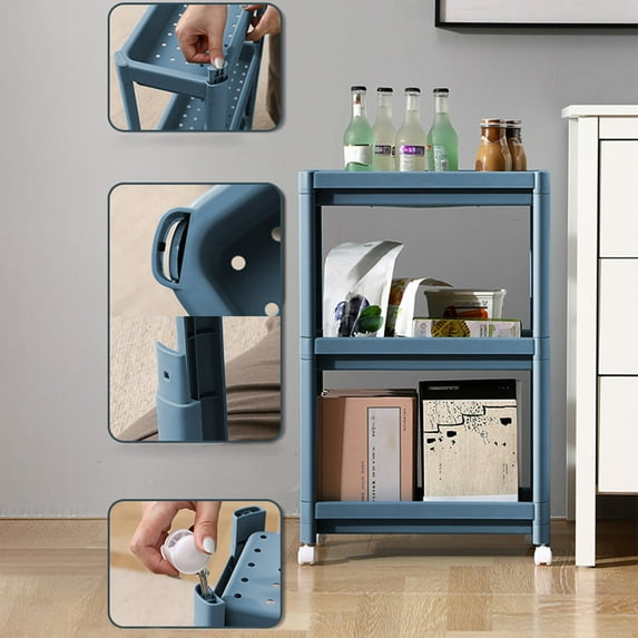 InsCrazy Closet Organizer Slim Rolling Storage Cart Three Layer Narrow Type for Kitchen