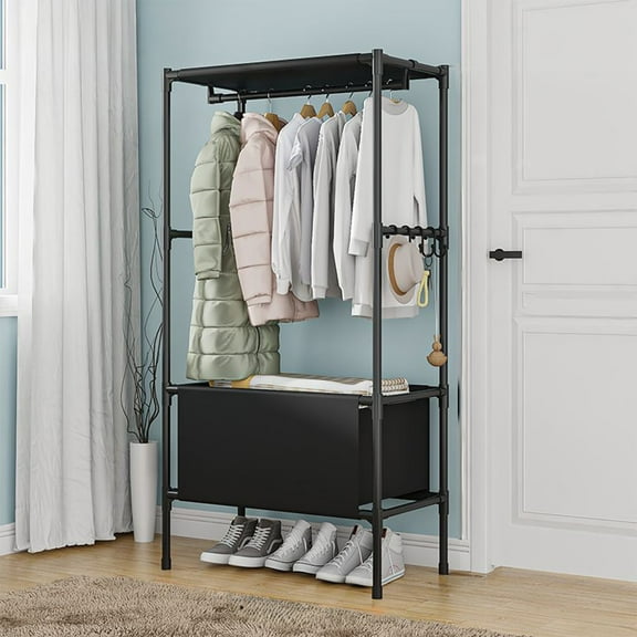 InsCrazy Closet Organizer for Office, Living Room, Kitchen, Portable Wardrobe Two Tier Freestanding Clothes Rack With