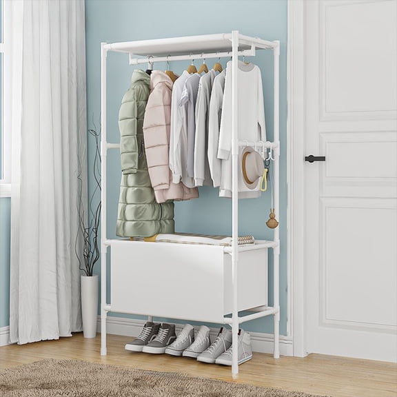 InsCrazy Closet Organizer for Office, Living Room, Kitchen, Portable Wardrobe Two Tier Freestanding Clothes Rack With