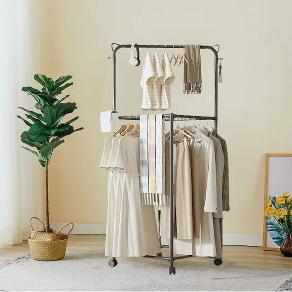 InsCrazy Closet Shelf Rotating Floor Standing Clothes Hanger Dormitory Clothes Rack for Living Room, Bedroom, Office, Home Workshop