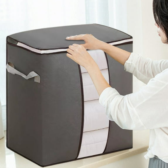 InsCrazy Cloth Storage Bins, Heavy Duty Storage with Reinforced Handles Extra Large Storage Bags for Clothes Tote Bag Double Zipper for Space Saving Travel