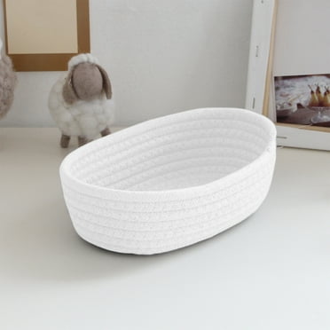 InsCrazy Desk Organizer, Rope Storage Woven Basket Foolproof Round Desktop Organization Ornaments Bedside Oval Storage Basket