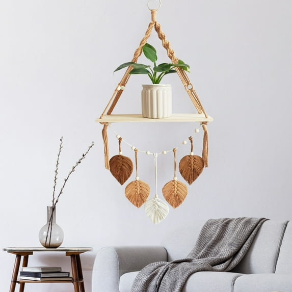 InsCrazy Floating Shelf Woven Hanger Plant Hanger Shelf Floating Plant Shelf for Office, Living Room, Kitchen