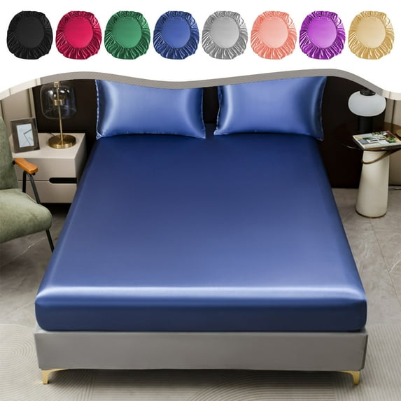 InsCrazy King Size Fitted Sheet for Adults, Summer Cooling Silk Bed Sheet, 14" Deep Pocket Soft Fitted Sheet for Hot Sleeper, King Size Mattress Cover on Clearance