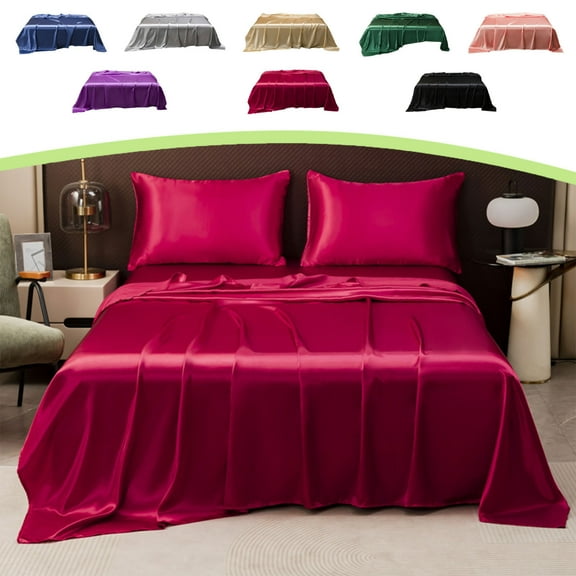 InsCrazy King Size Silk Bed Sheet for Adults, Skin Friendly and Cooling Silk Sheets, Washable & Luxurious King Bed Sheets 108" x 102"