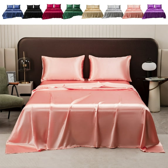 InsCrazy King Size Silk Sheets Comforter Set, Luxurious and Cooling Bed Sheet and Silk Pillow Cases for Hot Sleepers, King Bed Sheets 108" x 102"
