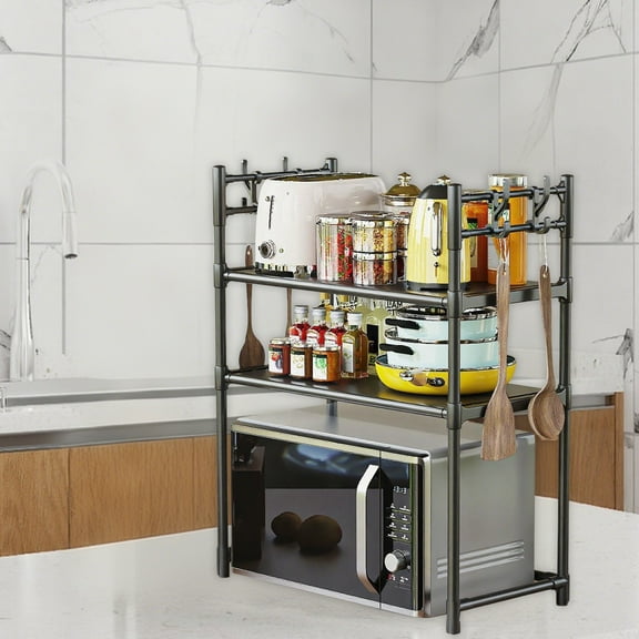 InsCrazy Kitchen Storage Organization Countertop Microwave Thickened Shelf Oven Compartment Shelf Kitchen for Kitchen