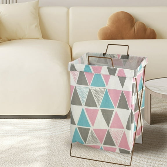 InsCrazy Laundry Basket Foldable Thick Cotton Linen Sorting Basket Household with Handle Iron Bracket Laundry Basket Bathroom Breathable Large Capacity Dirty Clothes