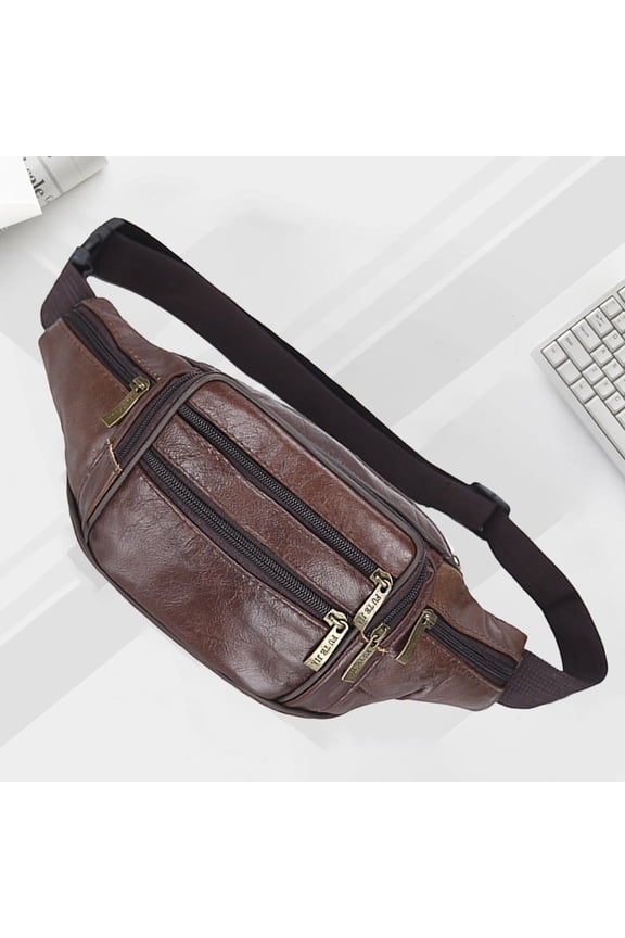Leather Fanny Pack for Men, Large Capacity Sports Sling Bag Messenger Bag Cell Phone Wallet Pouch Daypack Crossbody Purses Chest Packs for Travel Cycling Outdoor Sports
