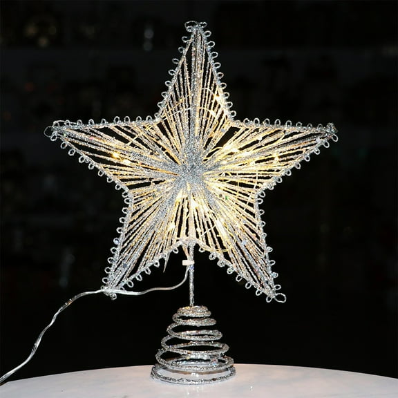 InsCrazy Lighted Christmas Star Tree Topper 9.8in/25cm Metal LED Lights Xmas Tree Topper Decorations Indoor for Home Holiday Party Decor