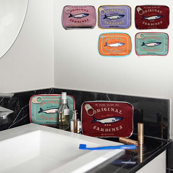 InsCrazy Makeup Bag Comestic Bag Sardine Can Cosmetic Bag Bag Canned Sardines Makeup Bag for Women Girls Travel Toiletries Storage Organizer