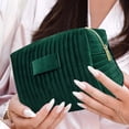 thumbnail image 1 of InsCrazy Makeup Bag for Travel, Large Capacity Cosmetic Bag for Purse, Zipper Pouch Handbag Embroidered Striped Velvet Toiletry Bag for Women, 1 of 7